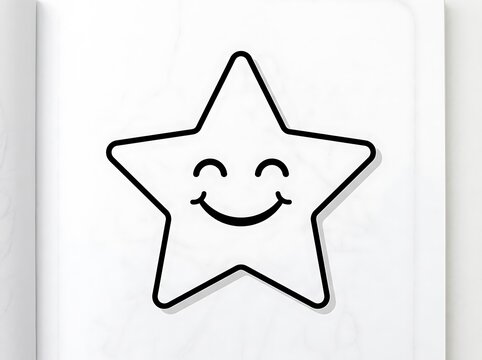 Cute cartoon star shape with a happy smiling face line art drawing