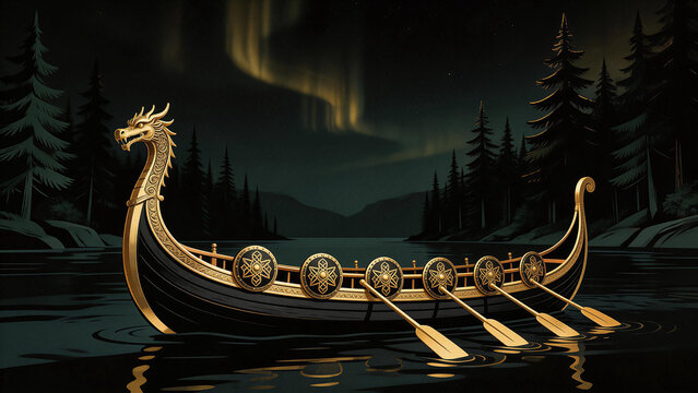 Viking ship on calm water