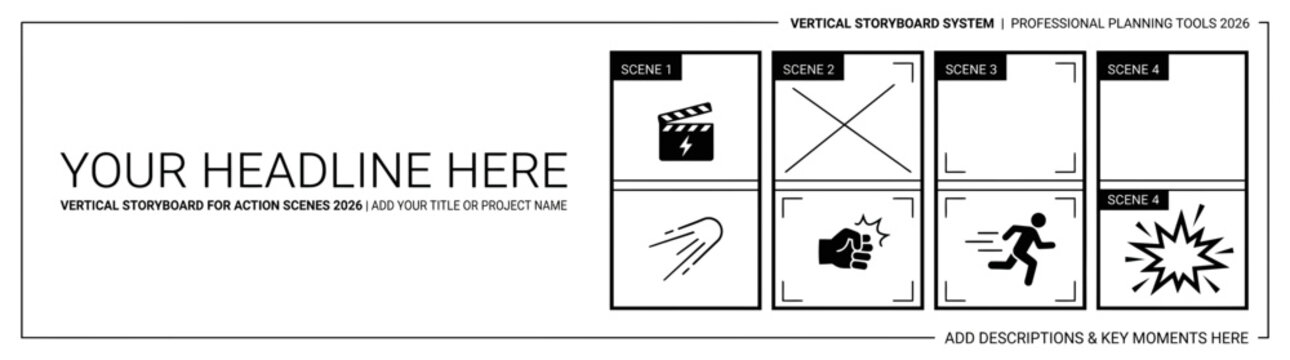 Professional Vertical Storyboard Layout 2026 Template for Action Movie Scenes and Video Production