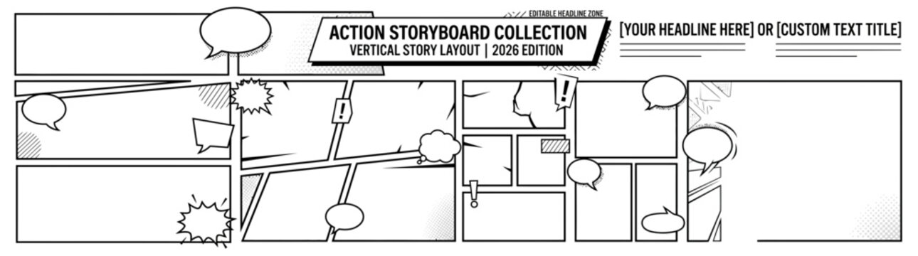 Professional Vertical Action Storyboard Layout 2026 for Comic Creation and Video Pre-production