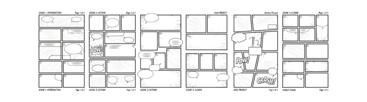 Professional Vertical Storyboard Layout 2026 for Comic Strip Creation and Webtoon Design Template