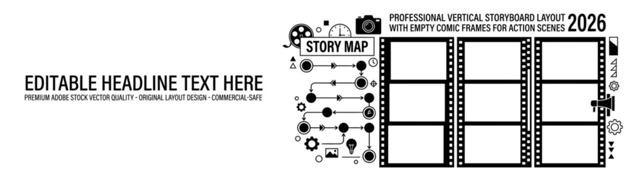 Professional Vertical Storyboard Layout 2026 with Empty Comic Strip Frames for Action Film Scenes