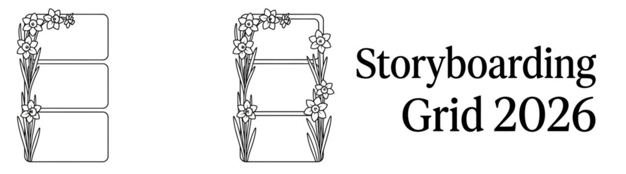 Professional Vertical Storyboard Layout 2026 with Floral Daffodil Border for Creative Video Planning