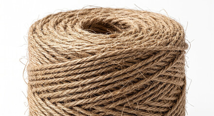 Fototapeta premium Natural Brown Jute Twine Spool Isolated On Plain White Background