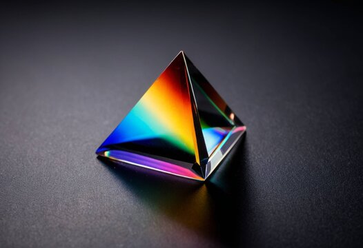 Vibrant Prism Geometric Crystal on Dark Background - Abstract Light Refraction