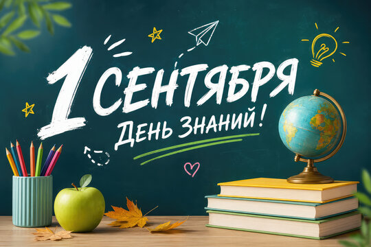 September 1 Knowledge Day Russian Back to School Chalkboard Background