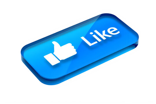 Blue glossy like button with thumb up icon