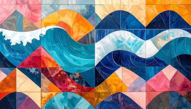 Vibrant Mosaic Waves and Geometric Patterns