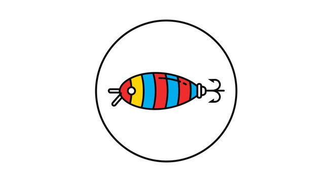 Fishing Lure Icon: Red, Blue, Yellow Spinner Bait in Circle