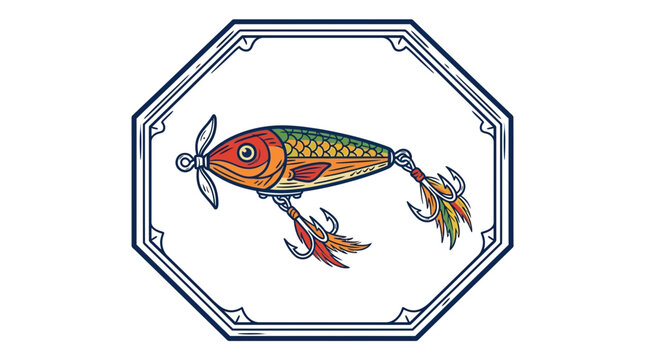 Fishing Lure With Propeller and Feathered Hooks in Octagonal Frame