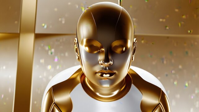 Luxurious gold and white android robot model with metallic shine for future concept