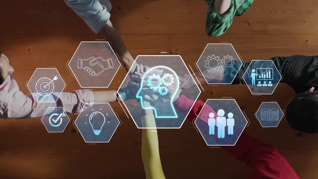 Engaging visual of technology and teamwork concepts in a creative workspace, depicting collaboration, strategy, data insights, and innovative planning for success. Raster