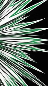 Dynamic abstract background with sharp green and white radiating rays on a dark vertical surface.