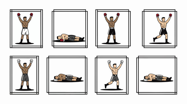 Boxer winning and defeated poses
