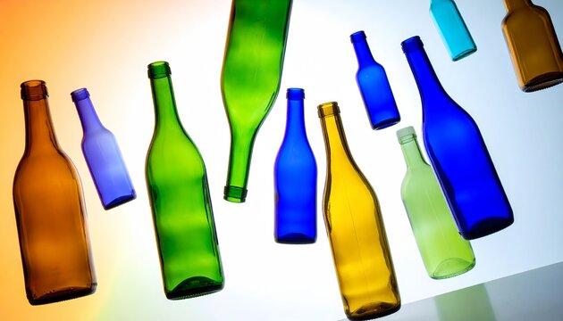 Colorful Glass Bottles Display with Vibrant Lighting