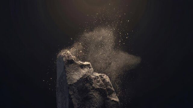 rock formation with dust particles floating in dark background for abstract concept
