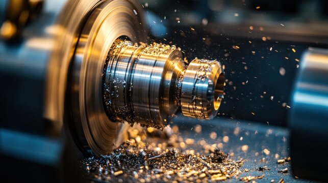 Metal lathe operation metal shavings