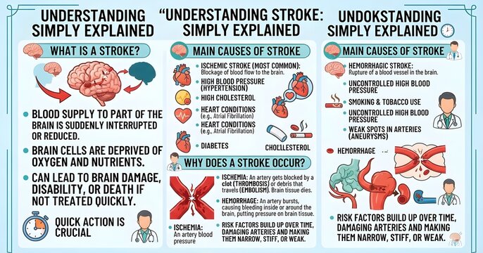  Understanding Stroke: Simple Explainer Covering Brain Blood Supply, Ischemic and Hemorrhagic Types, Main Causes, Symptoms, Diagnosis, Treatment, FAST Warning Signs, Prevention, and Recovery