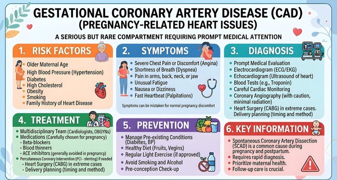 Gestational Coronary Artery Disease CAD Pregnancy-Related Heart Issues: Informational Guide to Risk Factors, Symptoms, Diagnosis, Treatment, Prevention, Key Facts, and Maternal-Fetal Safety