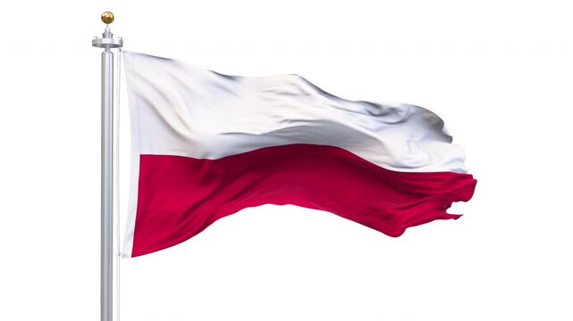Poland flag waving looping with transparent background, with alpha matte layer for transparency in the background.