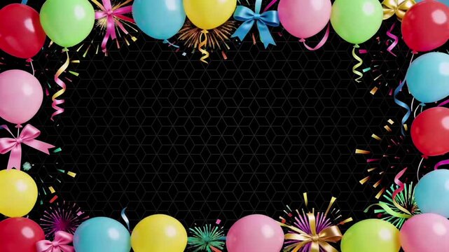 frame with balloons and confetti