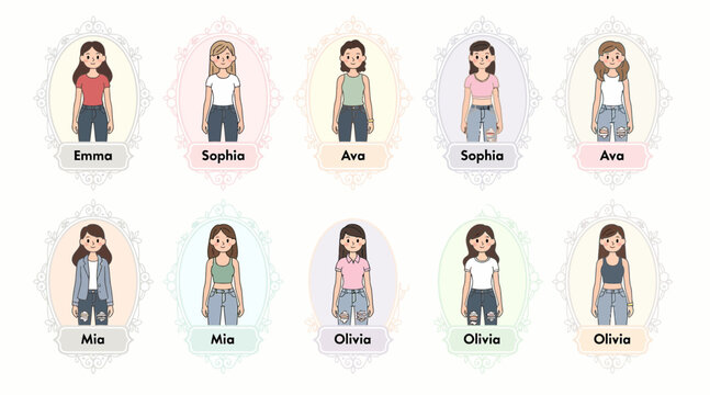 cartoon girls names emma sophia ava mia olivia