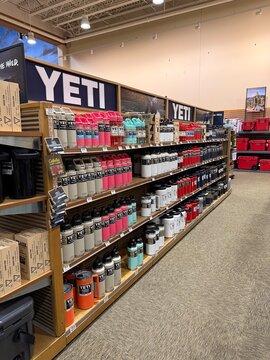 Post Falls, ID - USA - March 7, 2026 - Display of Yeti products at a Cabela's retail store location