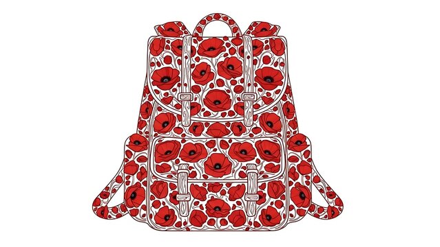 Floral Patterned Backpack on White Background.