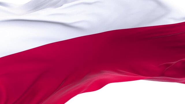 Poland flag waving and swirling, looping Close-up camera angle with transparent background, with alpha matte layer for transparency in the background.