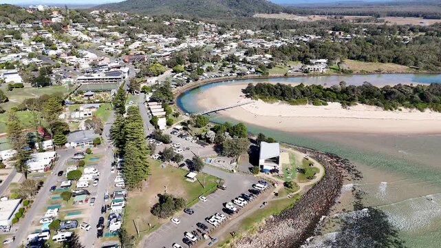 Aerial View of Coastal Town and River in Crescent Head