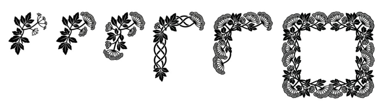 Various Wild Plants Frame Sequence Illustration for 2026 Projects with Ornate Floral Borders