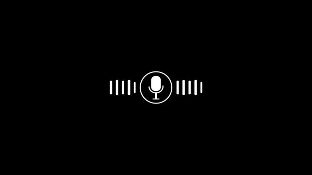 voice recording and podcast mic microphone button icon animation. Audio microphone icon animation in black background.