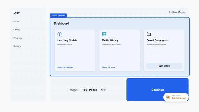 Minimalist digital user interface dashboard featuring scanning selection highlights for accessible software design and software development user experience demonstration concepts