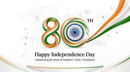 Obraz premium 80th indian independence day celebration banner with tiranga colors with 80th anniversary