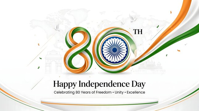 80th indian independence day celebration banner with tiranga colors with 80th anniversary