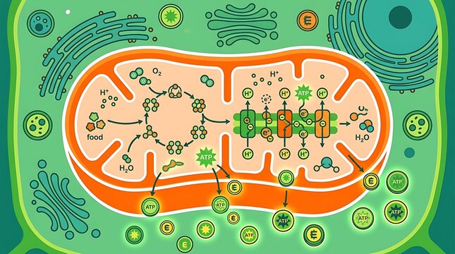 Cellular respiration diagram showing atp production in mitochondria