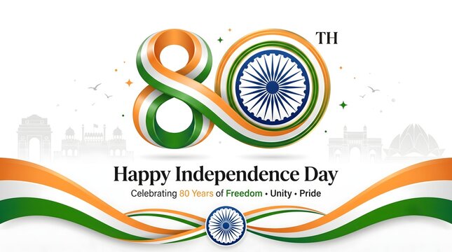 80th indian independence day celebration poster design with national flag colors