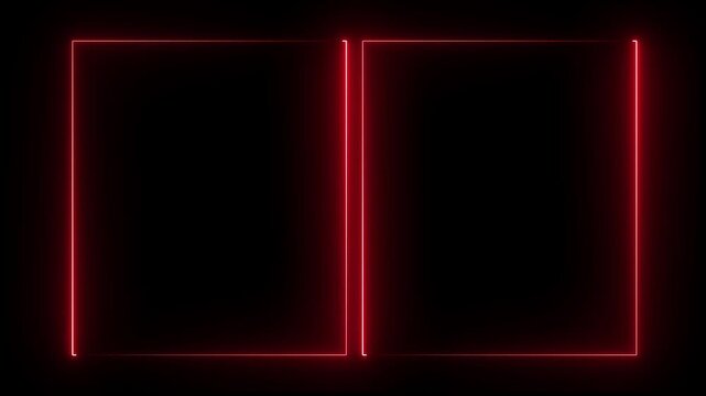 Red neon glowing rectangular frames abstract background, pulsing light borders for digital display and motion overlay