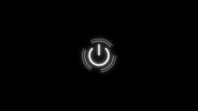 Glowing white power button icons with futuristic hud rings. 4K Video