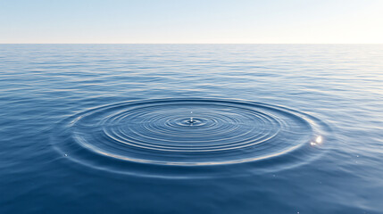 Fototapeta premium Minimal Water View of Concentric Ripples Expanding Across a Calm Blue Ocean Surface Beneath a Pale Open Sky