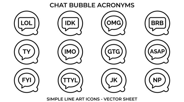 Chat bubble acronyms vector icons