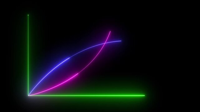 Neon glowing line graph animation showing exponential growth and data intersection on black background