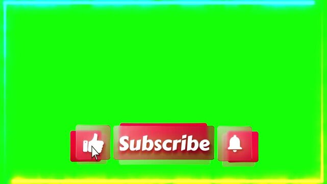 Like button and subscribe notification appear on a green screen to prompt user interaction during online video streaming sessions.
