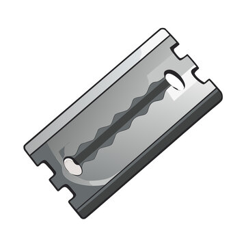 a classic double-edge stainless steel razor blade with a notched top edge, center slot holes, and sharp cutting edges on both sides
