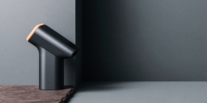 Self-checkout terminal reader in slate grey on a matching surface for retail technology and secure payment concepts