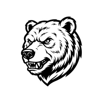 Angry Grizzly Bear Head Mascot Vector Illustration For Logo Or Print