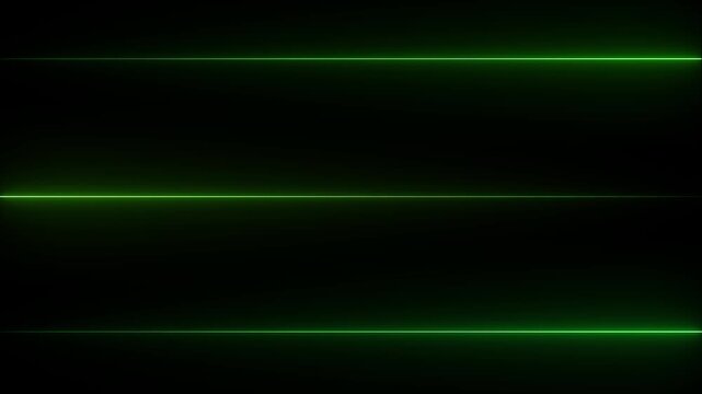 Lines featuring bright horizontal green beams cut through a stark black background to represent speed, motion, digital connectivity, and futuristic technological data streams in a minimalist graphic.