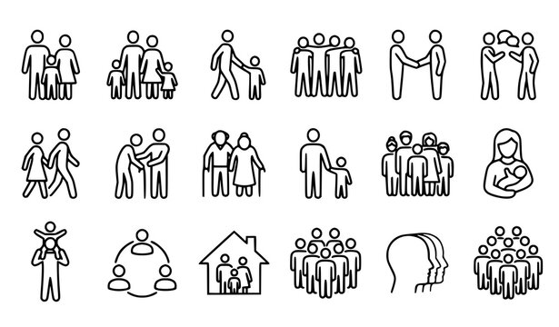 People Family Friends Senior and Community Editable Line Icon Set Human Group Vector Illustration