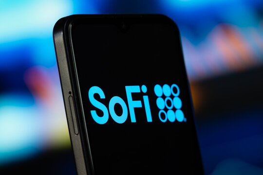 San Francisco, United States- 8 July 2026: SoFi logo is seen on a smartphone.