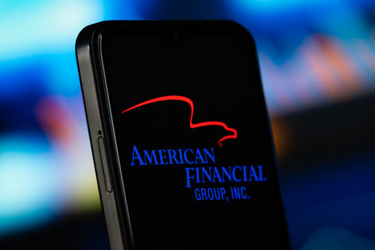 Cincinnati, United States- 8 July 2026: American Financial Group logo is seen on a smartphone.